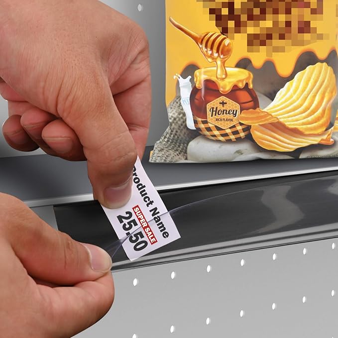 Pro Painter 100 Pack Self-Adhesive Label Strips, 1.25"H Price Tag Holder for Plastic, Metal and Wood Gondola Shelf, Clear Front/Black Back Sign Holder for 48" Long