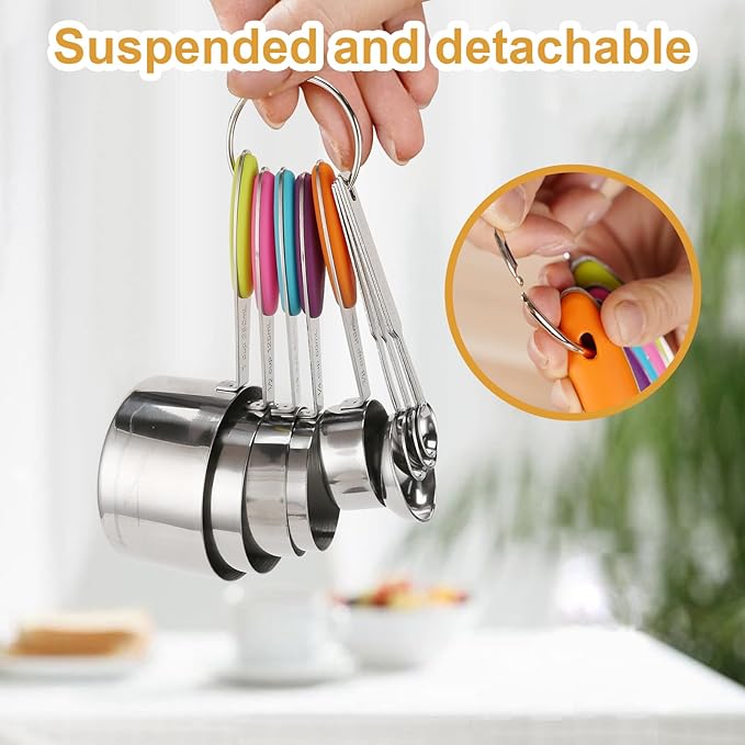 9-Piece Measuring Set, Stainless Steel Cups and Spoons with Handles,Large and small combinations with multiple sizes