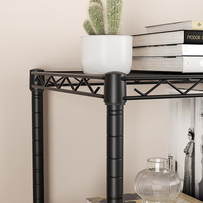 SINGAYE 4 Small Shelves Storage Shelf Wire Shelving Unit Metal Shelf Adjustable Organizers Storage Shelving with Wheels for Bathroom Laundry Room Kitchen Pantry11.5”D x 17.5”W x 30.5”H Black