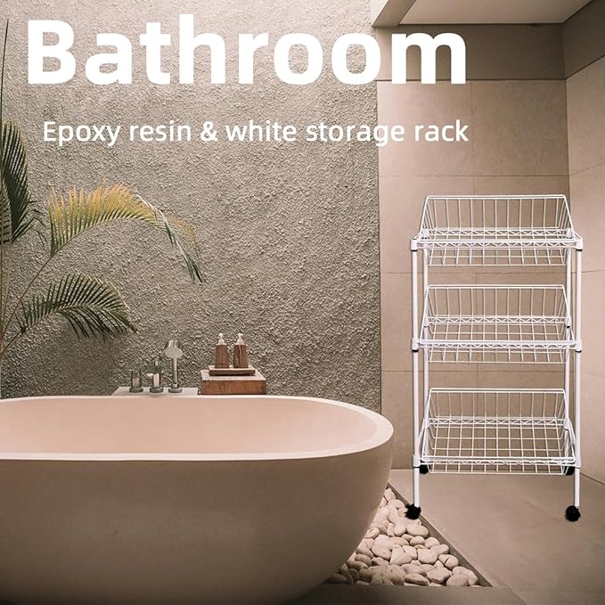 NSF white 3-layer storage rack, kitchen basket rack, vegetable tableware sorting, laundry room dirty clothes storage, detachable storage basket, multifunctional household epoxy resin