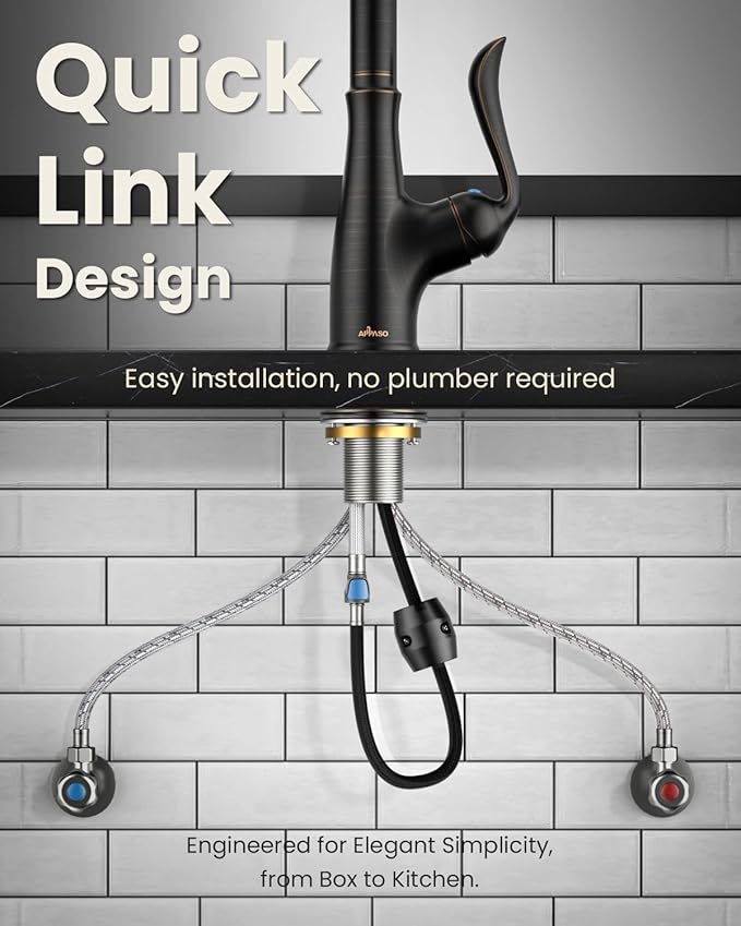 APPASO Pull Down Kitchen Faucet with Sprayer Oil Rubbed Bronze, Antique ORB Single Handle High Arc Faucet, cUPC-Certified Pull-Out Hose, Water Supplies & Valve Core
