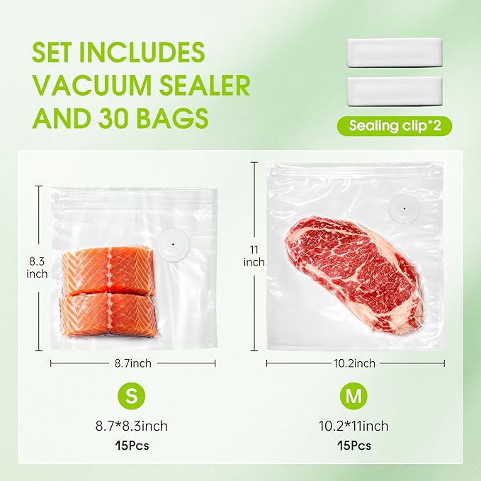 Compact Vacuum Sealer for Food with 30 Reusable Bags, Powerful Handheld Vacuum Sealer Machine for Home Kitchen and Travel, Keeps Fresh 6X Longer, Portable & Wireless