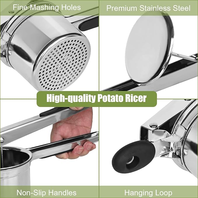 WildArtisan Large 15 oz Ricer for Mashed Potatoes, Stainless Steel Fixed Disc Potato Ricer for Mashed Potatoes, Easy to Clean and Dishwasher Safe, Suitable for Pumpkin, Sweet Potato, Baby Food