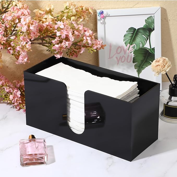 Mumufy 2 Pcs Acrylic Fold Paper Towel Dispenser Countertop Napkins Dispenser Napkin Holder Multifold Disposable Acrylic Paper Towel Holder for Z or C Fold (Black)