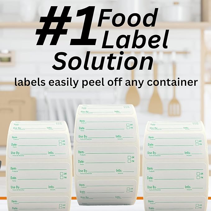 2x1 Removable Food Labels for Containers, 250 Freezer Food Labels Stickers, Bottle Labels for Storage Bins, Sticker Labels for Food Containers, Removable Labels Easy Peel Off (250, Green)