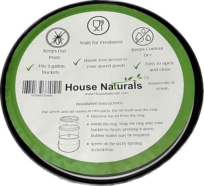 House Naturals 2 Gallon Grey Food Grade Plastic Bucket with Screw on Lid - Made in USA Container- Pack of 4