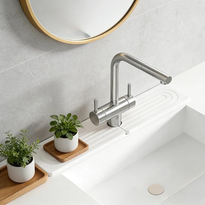 Diatomite Faucet Mat, Fast-Drying Water Absorbing Stone Tray, Kitchen Bathroom Sink Splash Guard for Kitchen Counter Sink Accessories(15.7" x 3.9")
