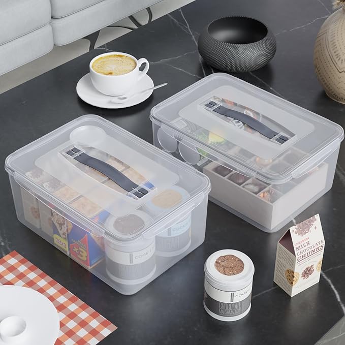 6 Packs Large Plastic Airtight Rectangular Food Storage Container, 15L/33 Lbs, Kitchen Pantry Dry Food Cat/Dog Food Storage Containers Set, Proof Dough Containers, Bread Box