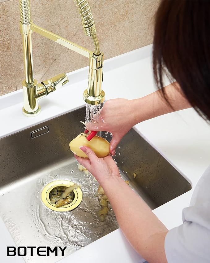 BOTEMY Extended Garbage Disposal Flange Basket Strainer Stopper, Deep 304 Stainless Steel Kitchen Sink Flange Stopper for 3-1/2 Inch Standard Sink Drain Hole, Bright Gold Deep Sink Disposal Strainer