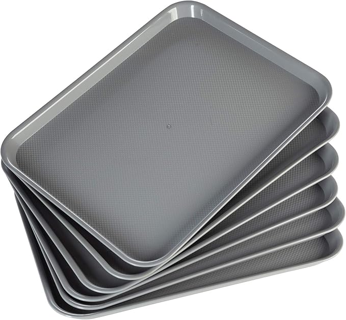 Eslite Rectangular Plastic Serving Trays,Fast Food Serving Cafeteria Trays,17"X13",Set of 6 (Grey)