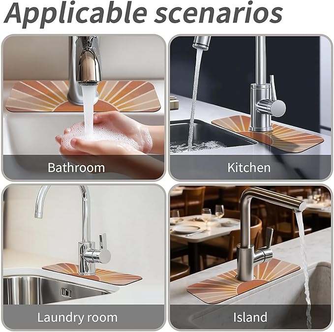 Kitchen Sink Splash Guard,Morning sun Faucet Mat Sink Gadgets-Super Absorbent Fast Drying Mat Drip Catcher for Kitchen, Bathroom,Sink Mat, Dish Drying Mat, Bathroom(15" X 5.5" )