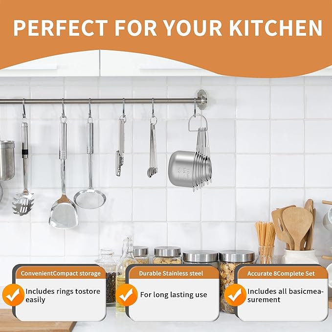 Minteem Stainless Steel Measuring Cups and Spoons Set of 20, 7 Nesting Measuring Cups, 7 Spoons & 1 Leveler, 5 Mini Spoon, Kitchen Gadgets for Cooking & Baking, Square