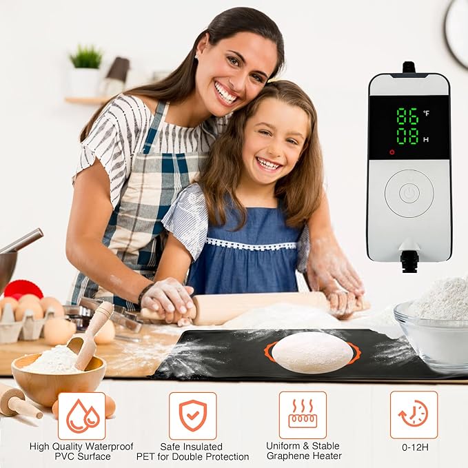 BLUBYEES Digital Sourdough Starter Bread Proofer Warming Mat – Heated Dough Proofing Pad with Precise Temperature Control & Timer for Bread Rising, Yogurt & More