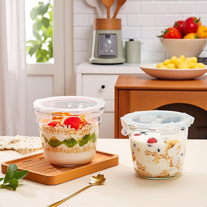 24 Oz Round Glass Food Storage Container, 3 Cup Round Glass Soup Container with Airtight Lids BPA free, Leakproof Borosilicate Storage bowls, Dishwasher Microwave Freezer Safe (4 Pack)
