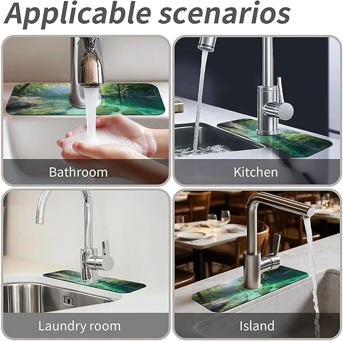 Kitchen Sink Splash Guard,natural scenery Faucet Mat Sink Gadgets-Super Absorbent Fast Drying Mat Drip Catcher for Kitchen, Bathroom,Sink Mat, Dish Drying Mat, Bathroom(15" X 5.5" )