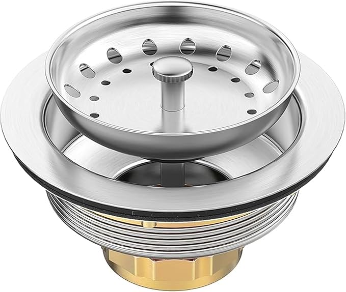 3-1/2 Inch Kitchen Sink Drain Assembly with Strainer Basket/Drain Stopper, All Stainless Steel Sink Drain Kit Durable and Rustproof
