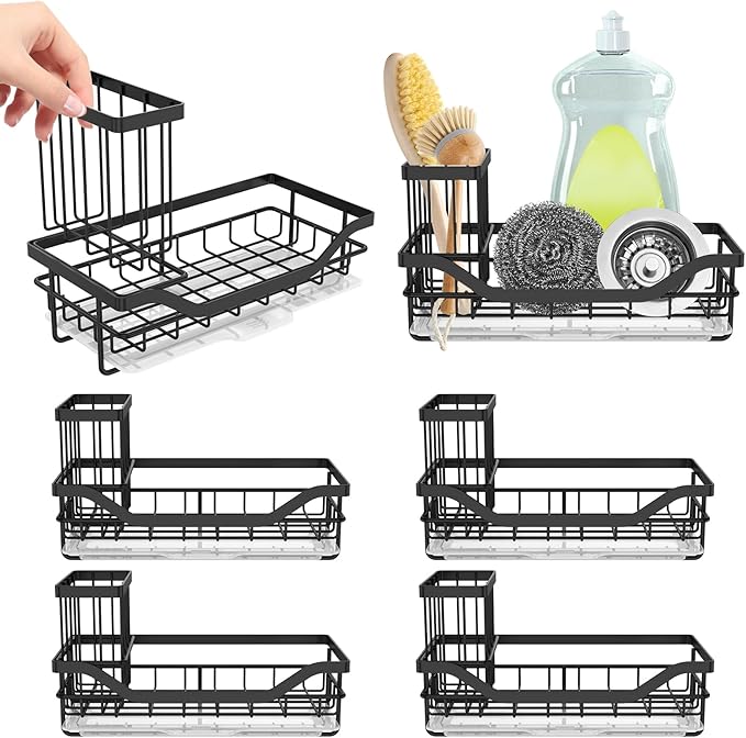 6Pc Bulk Kitchen Sink Caddy,Sponge Holder For Kitchen Sink,Kitchen Caddy Sink Organizer,With Detachable Brush Holder And Drip Tray For Household,Hotel,Apartment,Dormitory,Kitchen(8.3Lx4.2Wx5H Inch)