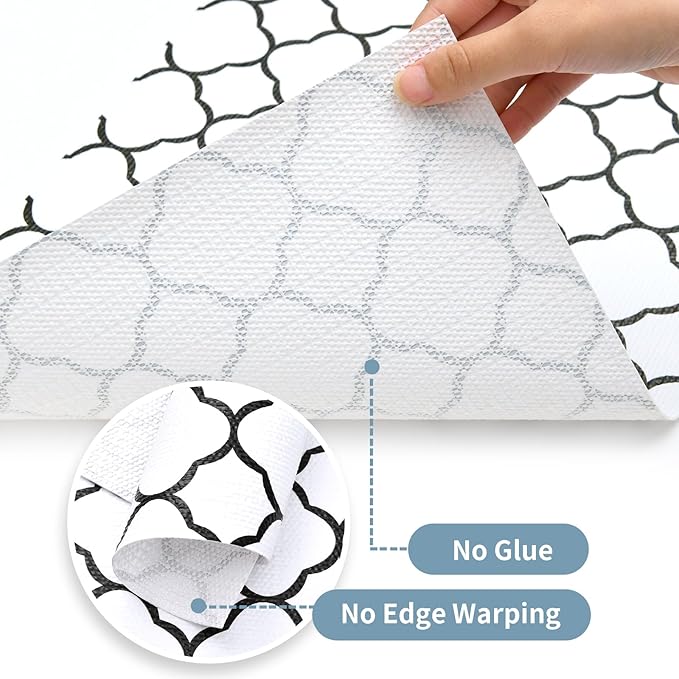 Shelf Drawer Liners for Kitchen Cabinets 17.3 x 236 Inches Non Adhesive Drawer Liner Thickened Refrigerator Liner Black Quatrefoil Strong Non-Slip Paper for Tool Box with Knife and Tape Measure