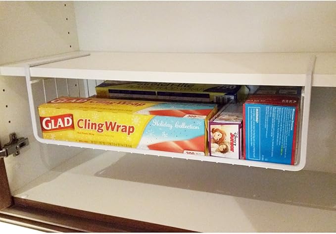 Modern Home Under Shelf Wire Storage Baskets – Hanging Organizer Rack for Cabinet, Pantry, or Closet – White Metal Basket for Kitchen, Towels, or Office – No Tools Required (Set of 2 19")