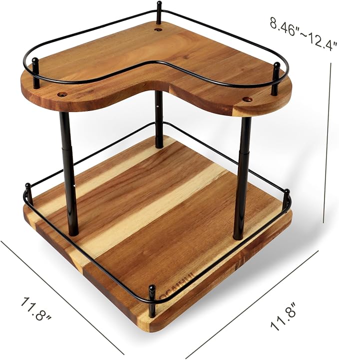 SAOCAIHUL Acacia Wooden Spice Rack Organizer Lazy Susans Rotating Countertop 2 Tiered Display Shelf Kitchen Adjustable Height Spinning Spice Rack 11.8INCH Large Capacity