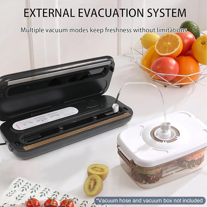 Vacuum Sealer for Food Preservation, 65 Kpa Suction Compact Food Saver Vacuum Sealer Machine, Versatile Sealing Machine with Sliding Cutter, Digital Countdown Timer