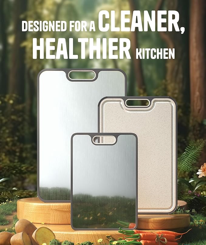 Titanium Cutting Board Set of 3, Dual Sided Design Non Toxic Cutting Boards for kitchen Beyond Food-Grade Chopping Board for Hygienic Food Prep, Extra Large (M/L/XL), Knife-Friendly, with Juice Groove
