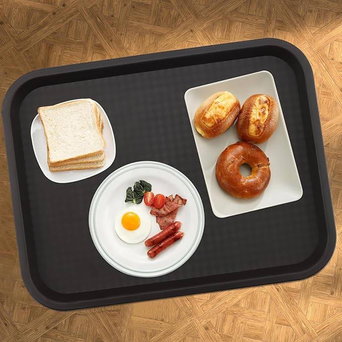 MAHIONG 12 Pack 16 x 12 Inch Brown Fast Food Tray, Large Rectangular Restaurant Serving Trays, Plastic Cafeteria Trays School Lunch Trays