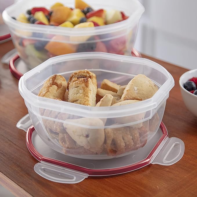 Sterilite Ultra-Seal 2.5 Qt Bowl, Airtight Food Storage Container, Plastic, Latching Lid, Microwave and Dishwasher Safe, Clear With Red Gasket, 1-Pack