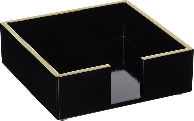 Paperproducts Design Beverage Napkin Holder - Laquered Wood Paper Napkin Caddy for Table, Resturant, Kitchen, Bathroom, Gift - Black with Gold Design