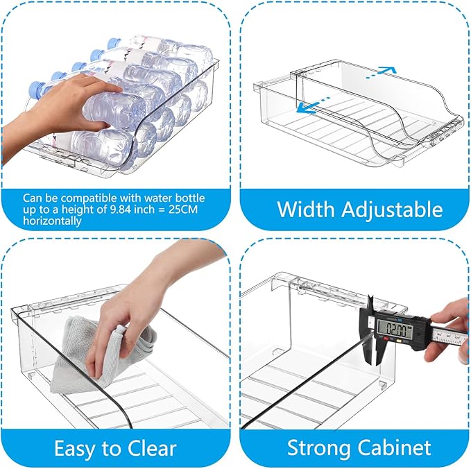 Refrigerator Organizers and Storage Width Adjustable Can Organizer for Refrigerator Expandable Soda Can Dispenser for Beer Seltzer Soda Pop Can Soda Organizer for Fridge Kitchen Pantry Clear