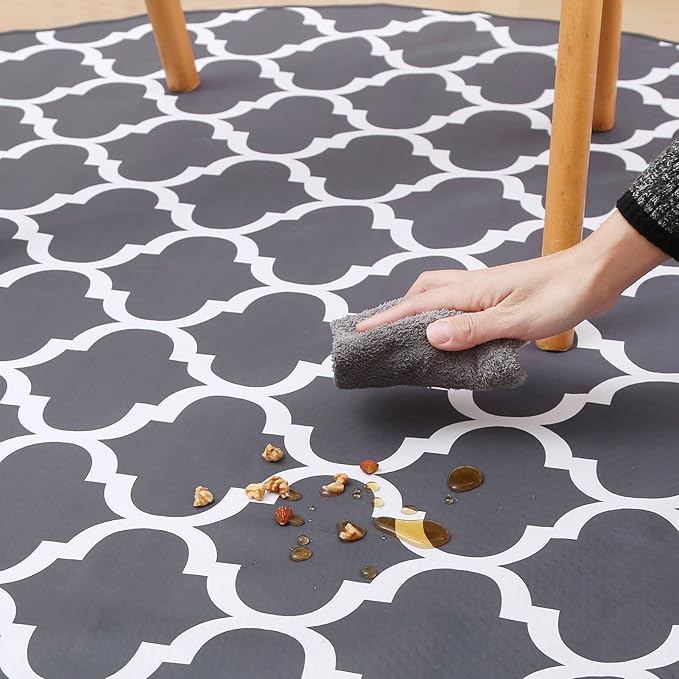 Round Splat Mat for Under High Chair/Arts/Crafts by CLCROBD, 53" Baby Anti-Slip Food Splash and Spill Mat for Eating Mess, Waterproof Floor Protector and Table Cloth (Round Lattice)