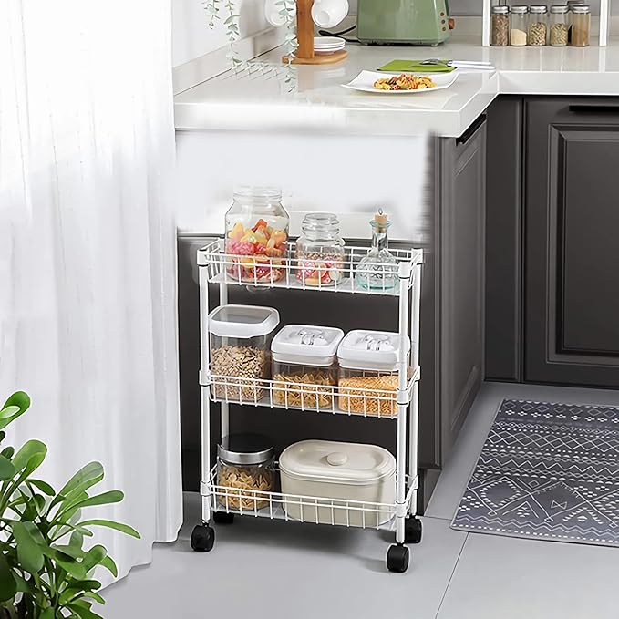 NSF white 3-layer storage rack, refrigerator crevice rack, washing machine crevice rack, laundry room dirty clothes storage, multifunctional household epoxy resin deep mesh basket