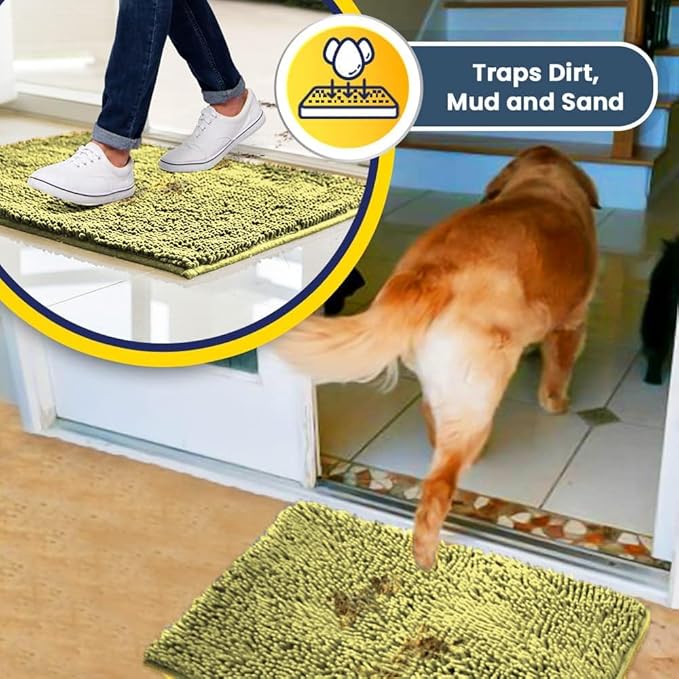 Muddy Mat® | Super Absorbent Door Mat Indoor, Microfiber Quick Dry Chenille Entryway Rug, Non-Slip Front Door Mat, Indoor Mats for Entryway, Machine Washable Pet Rug, Yellow 24"x60"