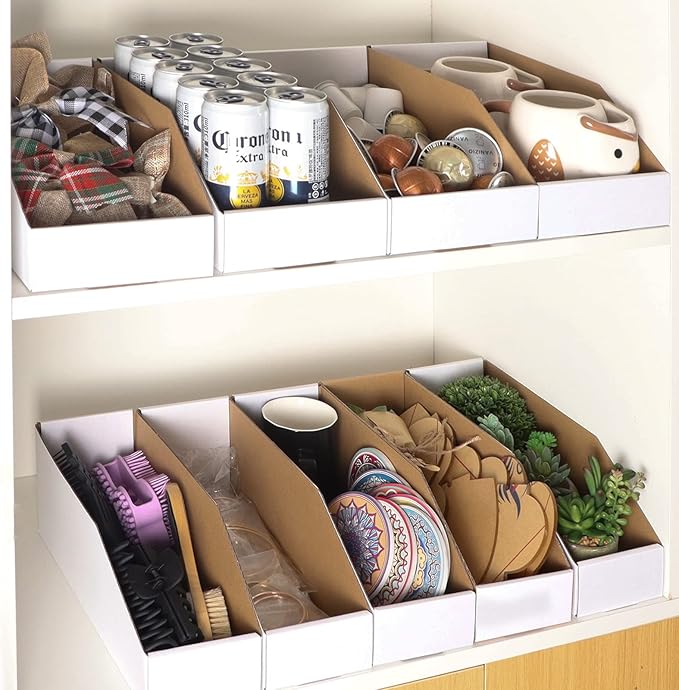 EXYGLO Cardboard Boxes, Pack of 35 Corrugated Storage Bins 12x4x4.5inch Pantry Organizer Bins for Shelves Garage Office Organization