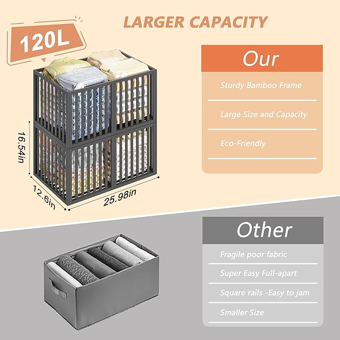 90 L Large Storage Bins, 2 Pack Clothes Storage Bins Foldable Closet Organizers Storage Containers for Clothing, Blanket, Comforters, Bed Sheets, Pillows and Toys(Black Tall (25"×16"x12"))