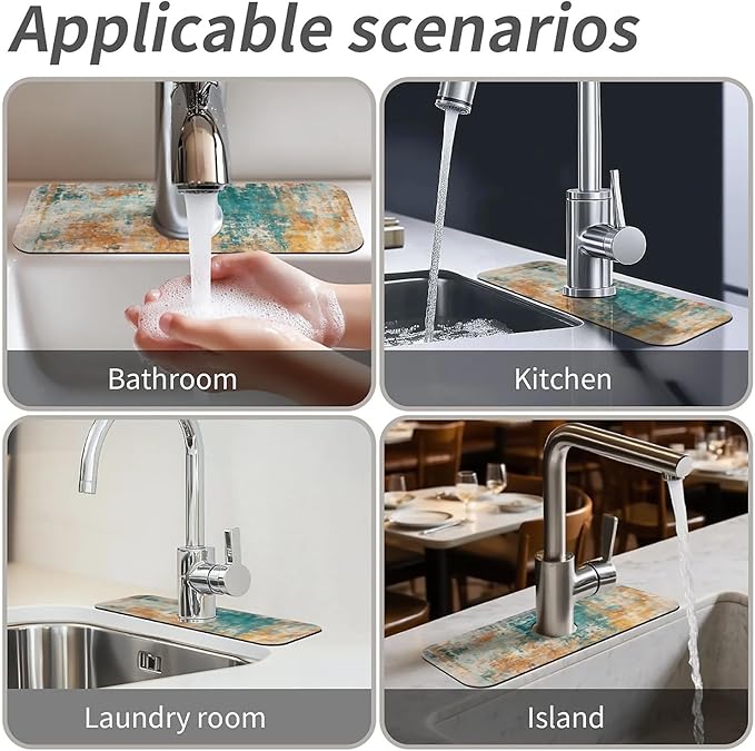Kitchen Sink Splash Guard,Teal orange modern abstract Faucet Mat Sink Gadgets-Super Absorbent Fast Drying Mat Drip Catcher for Kitchen, Bathroom,Sink Mat, Dish Drying Mat, Bathroom(15" X 5.5" )