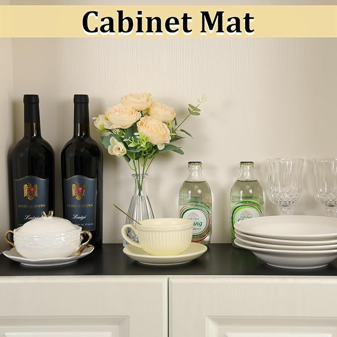 Shelf Liners 13 inch x 20 ft Kitchen Cabinets Liner Non-Stick Drawer Liners Drawer Mats EVA Protector Shelving Cupboard Lining (Black, 13 inch x 20 ft)
