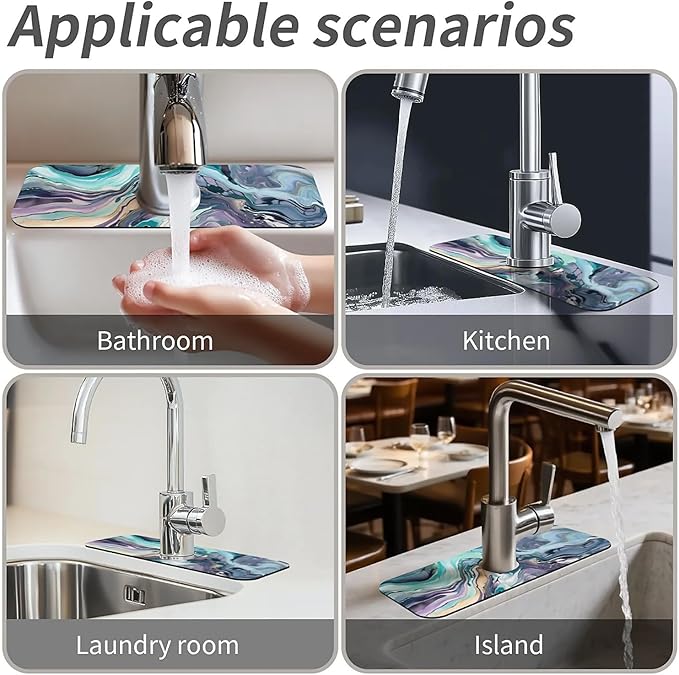 Kitchen Sink Splash Guard,Cool colors abstract marble Faucet Mat Sink Gadgets-Super Absorbent Fast Drying Mat Drip Catcher for Kitchen, Bathroom,Sink Mat, Dish Drying Mat, Bathroom(15" X 5.5" )