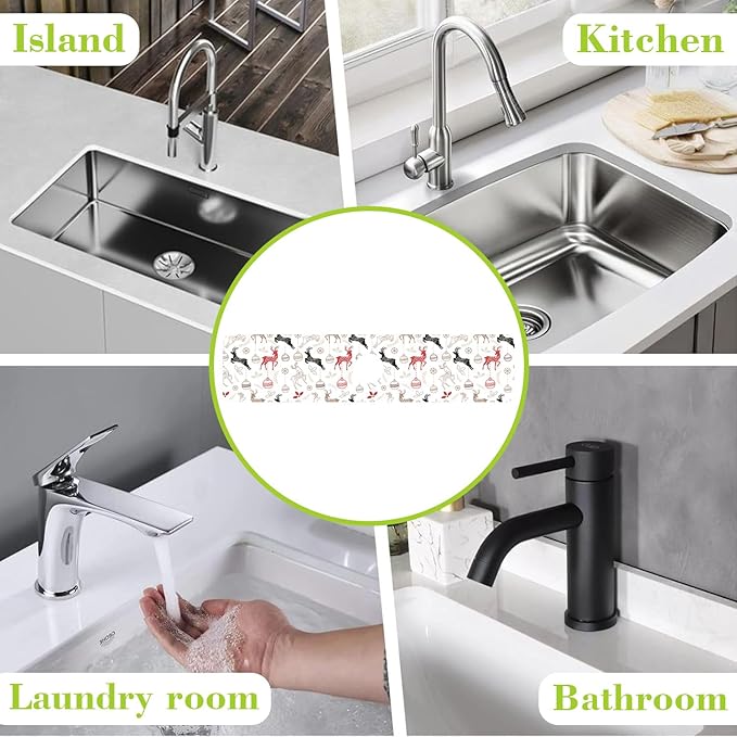 Chrismas Sink Faucet Absorbing Mat Christmas Sink Splash Guard Drying Mat for Kitchen Bathroom Faucet Sinkmat 23.5"X5.5"
