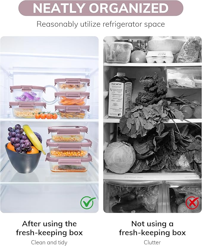 BOROHOUSE 2-Pack Glass Food Storage Containers with Tempered Lids (21.3oz/2.7cup) - Airtight Snap Lock, Microwave & Oven Safe (-4℉~ 950°F), Freezer to Baking Dish, BPA-Free, Gift Box (Pink)