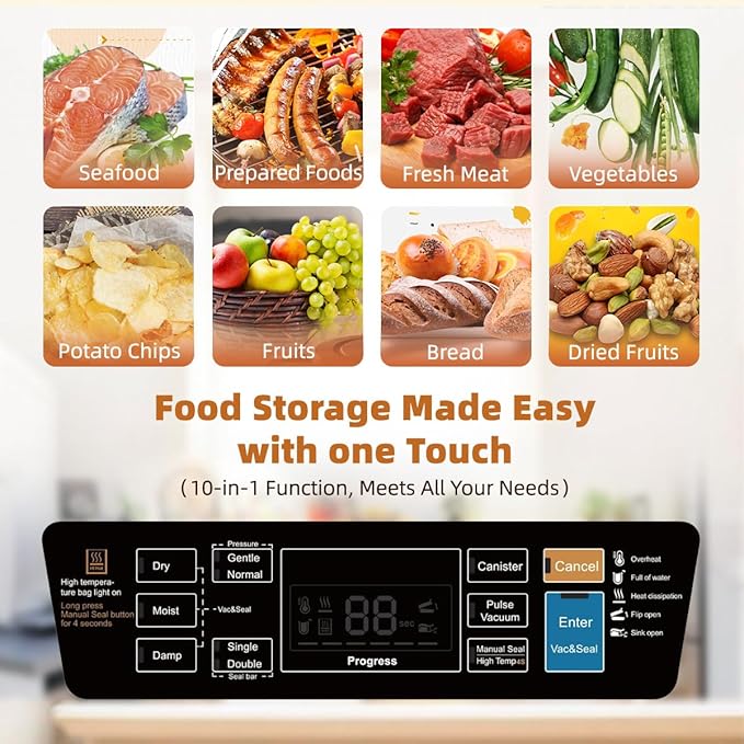 WubbaLubba 95kpa Commercial Vacuum Sealer, Automatic Food Sealing Machine with Easy-Lock, Integrated Cutter & Starter Kits for Food Storage Preservation