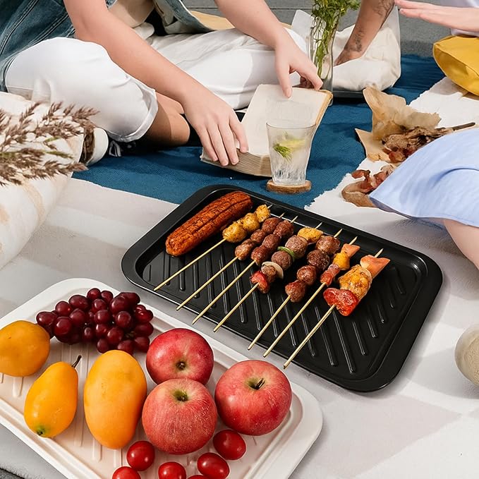 TP Grilling Prep and Serve Trays, 17 x 10.5 inch BBQ Trays for Cooked and Raw Foods, Set of 2 Melamine Serving Platters for Meats, Grill Accessories, Black and White
