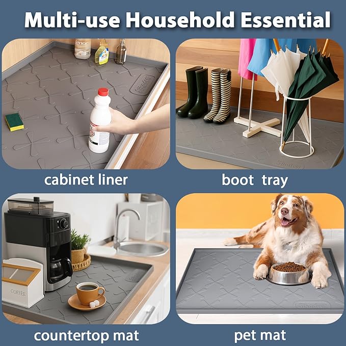 SIKADEER 37" x 22" Under Sink Mat Waterproof, Silicone Mat Kitchen Drawer Shelf and Cabinet Liner, Sink Protector for Bathroom Organizers and Storage, Boot Tray Pet Food Mats