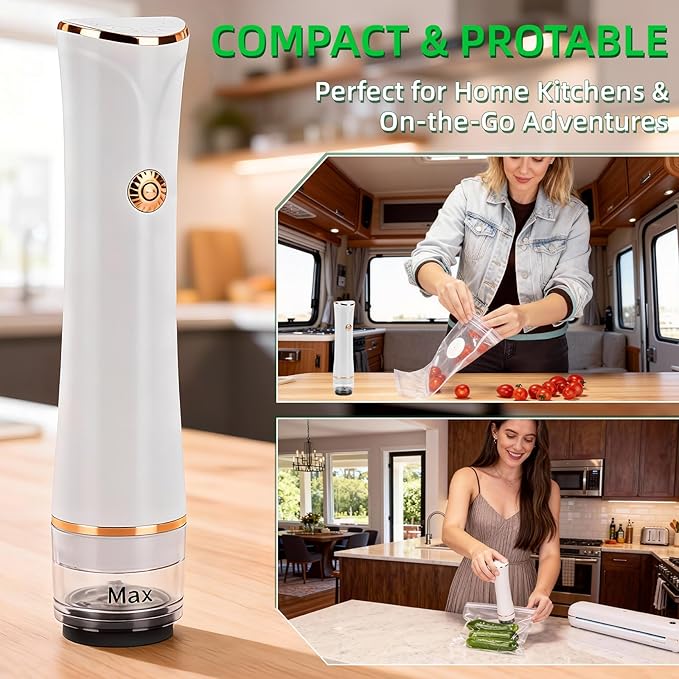 Compact Vacuum Sealer for Food with Reusable Bags, Ultra-long 100-minutes Vacuuming Time, 6X Freshness Keep for Home Kitchen RV Travel Seal Meal