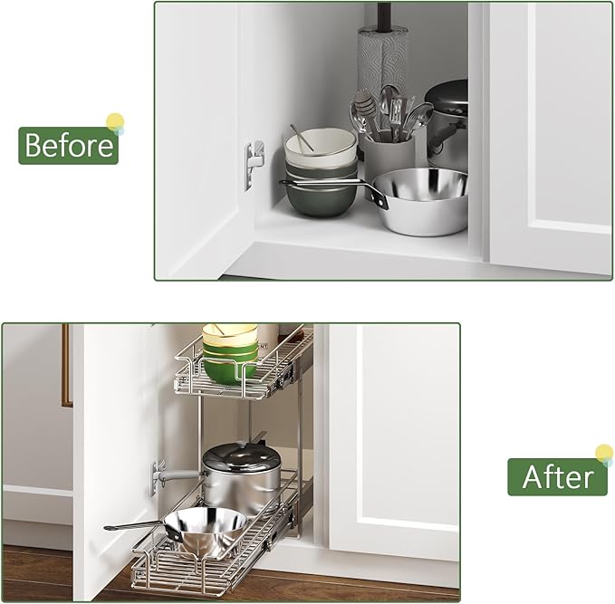MODCART 2 Tier Individual Pull Out Cabinet Organizer 5½" W x 21½" D, Heavy Duty Cabinet Pull Out Shelves, Slide Out Drawers Organization for Kitchen Cabinets Bathroom