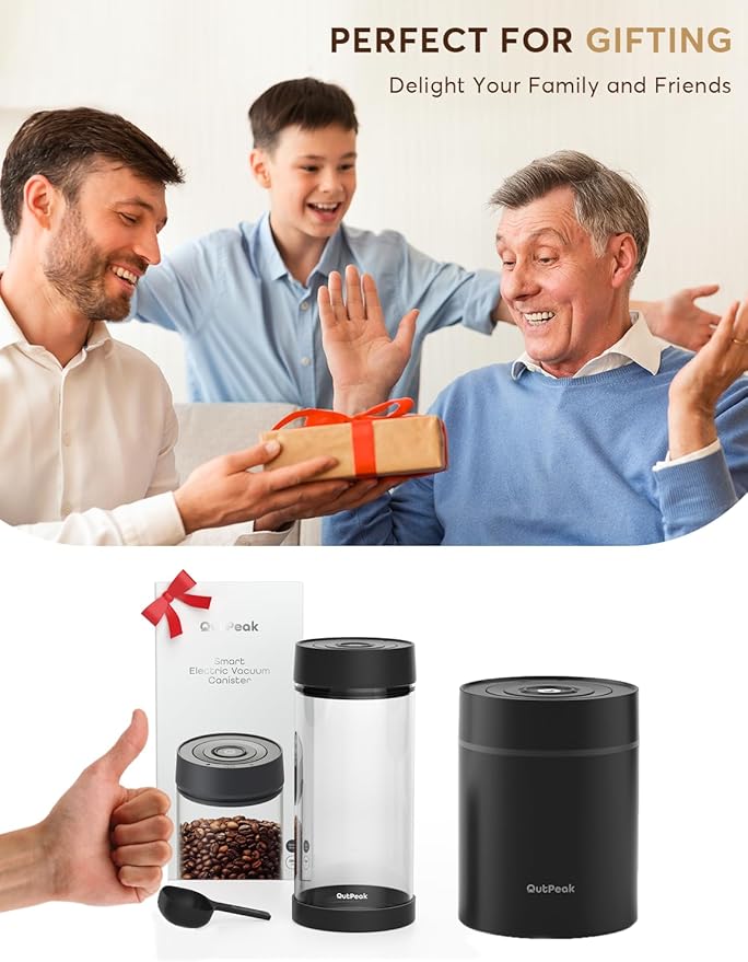 OUTPEAK Neo Latest Automatic Vacuum Coffee Canister, 1.35L for 17.6oz Coffee Beans, One-Button Operation,Large Airtight Coffee Canister with Scoop,Coffee Storage Container Glass(Champion's Choice)