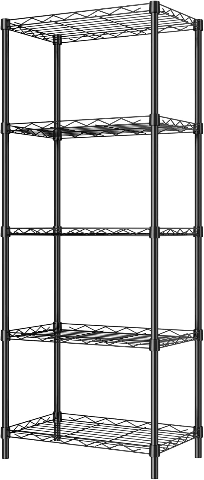 HOMEFORT 5-Tier Wire Shelving 5 Shelves Unit Metal Storage Rack Durable Organizer Perfect for Pantry Closet Kitchen Laundry Organization in Black, 16.5" W x 11.4" D x 47" H