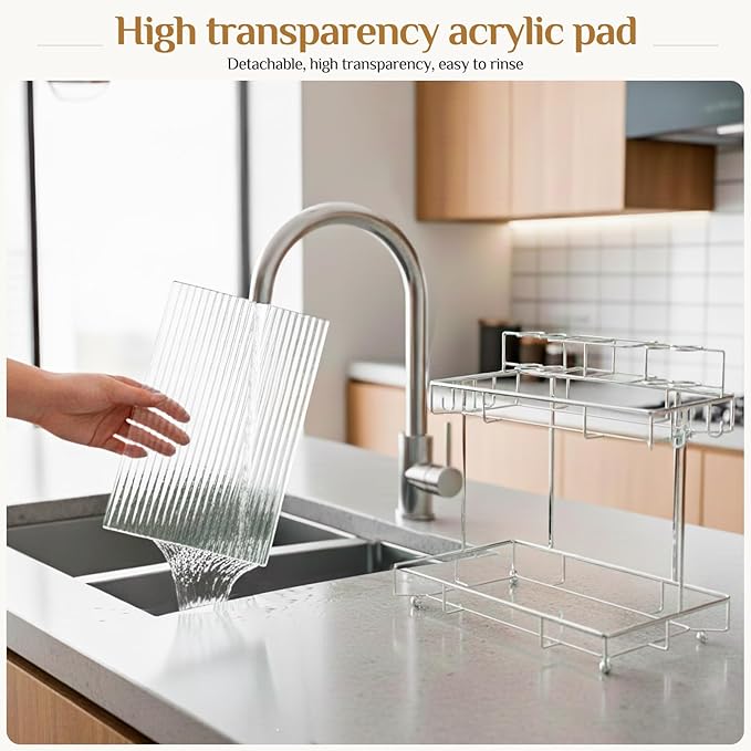 Megier 2 Tier Chrome Bathroom Organizer Countertop, Small Countertop Organizer for Bathroom Decor, Kitchen Counter Shelf for Spice Rack and Snack, Vanity Makeup Organizers Tray for Bedroom (Chrome)