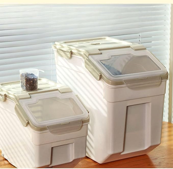 PENCK Large Flour Storage Container 20lbs (2 Pack) - 25lb Rice & Food Dispenser with Locking Lid, Measuring Cup & Scoop - Kitchen Pantry Organizer for Cereal, Grain(Grey)