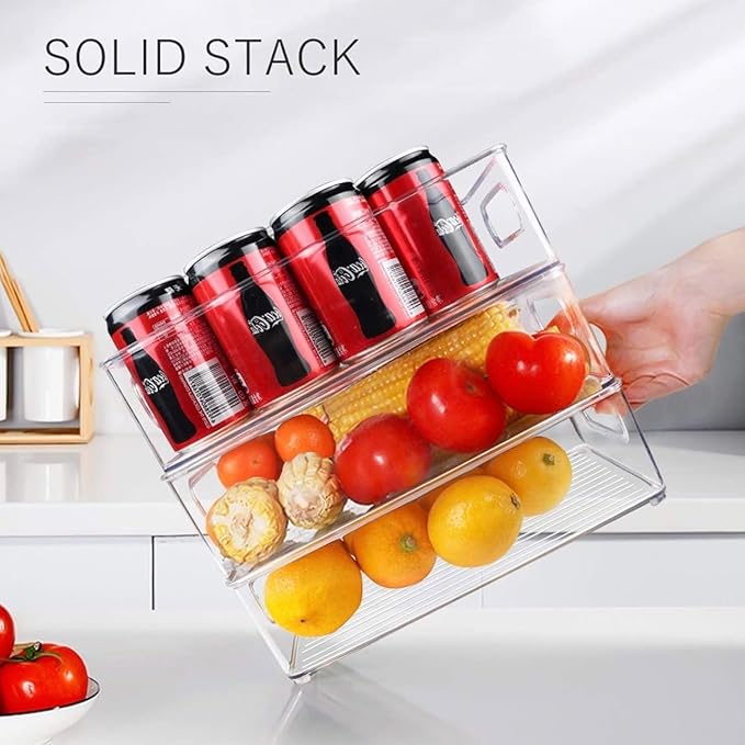 7 Pack Refrigerator Organizer Bins, 4 Sizes Stackable Clear Pantry Storage Bins with Handles for Fridge, Freezer, Shelves, Drawer, Bins, Snack Organizer for Home & Kitchen